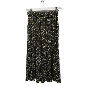 Alice Blue Accordion Pleat Midi Skirt Size S Black Butter Yellow Floral Belt